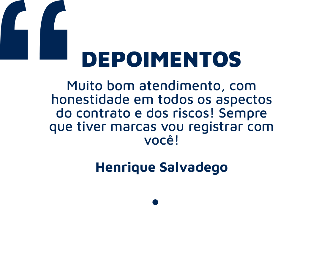 Depoimento de Henrique Salvadego sobre atendimento honesto e confiável no registro de marcas na BM Marcas e Patentes